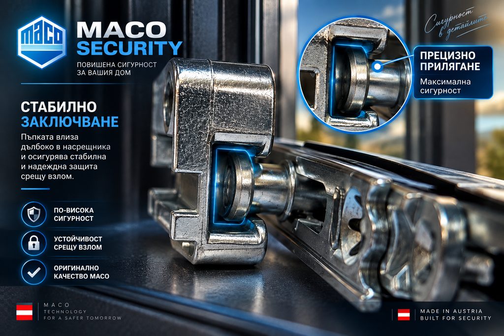 Гъбовидна пъпка на MACO обков, захваната в Security насрещник